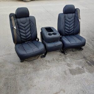 Custom Black Leather 60/40 Bench Seat with Center Console for Chevy/GMC Trucks