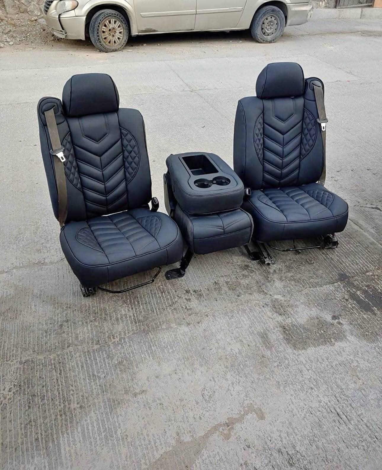 Custom Black Leather 60/40 Bench Seat with Center Console for Chevy/GMC Trucks