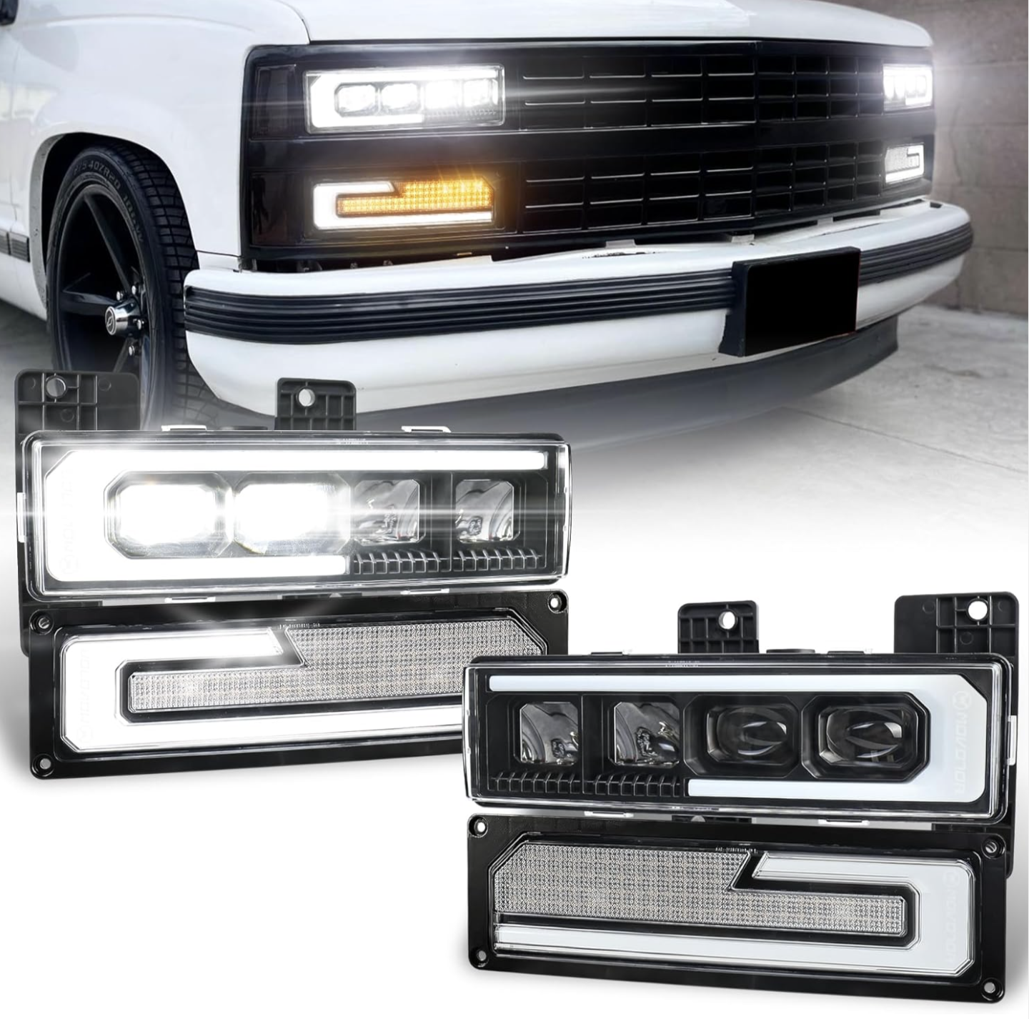 LED Headlight Assembly 500% Bright Anti-glare Headlights with Welcome DRL Turn Signal Compatible with 1988-1998 Chevy GMC C/K 1500 2500 3500 Suburban Silverado Tahoe Yukon