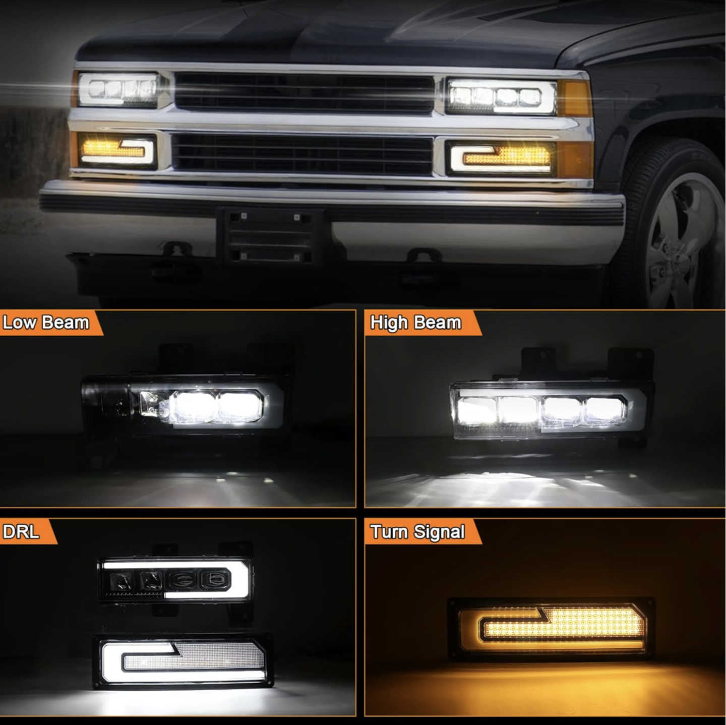 LED Headlight Assembly 500% Bright Anti-glare Headlights with Welcome DRL Turn Signal Compatible with 1988-1998 Chevy GMC C/K 1500 2500 3500 Suburban Silverado Tahoe Yukon - Image 6