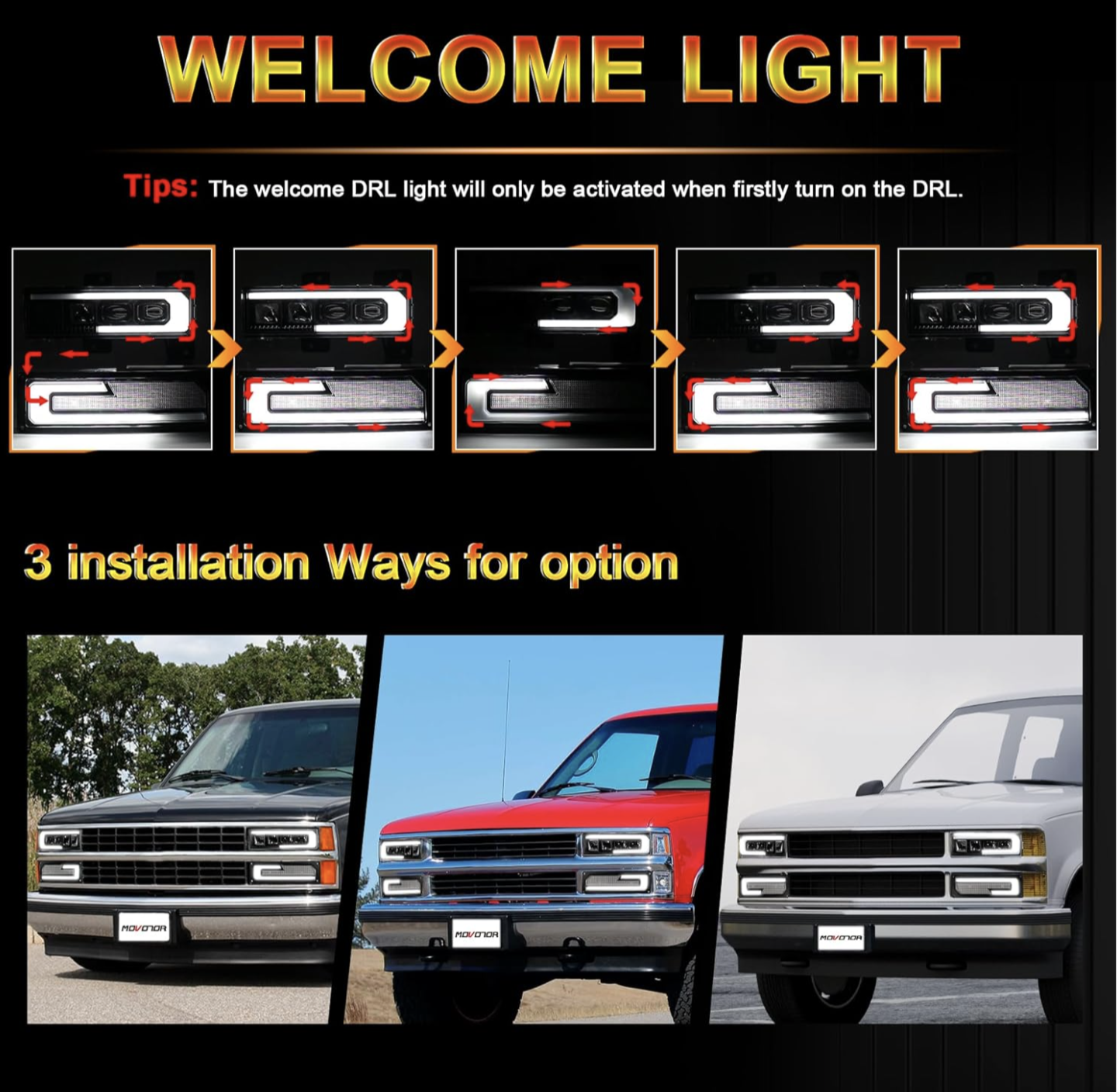 LED Headlight Assembly 500% Bright Anti-glare Headlights with Welcome DRL Turn Signal Compatible with 1988-1998 Chevy GMC C/K 1500 2500 3500 Suburban Silverado Tahoe Yukon - Image 5