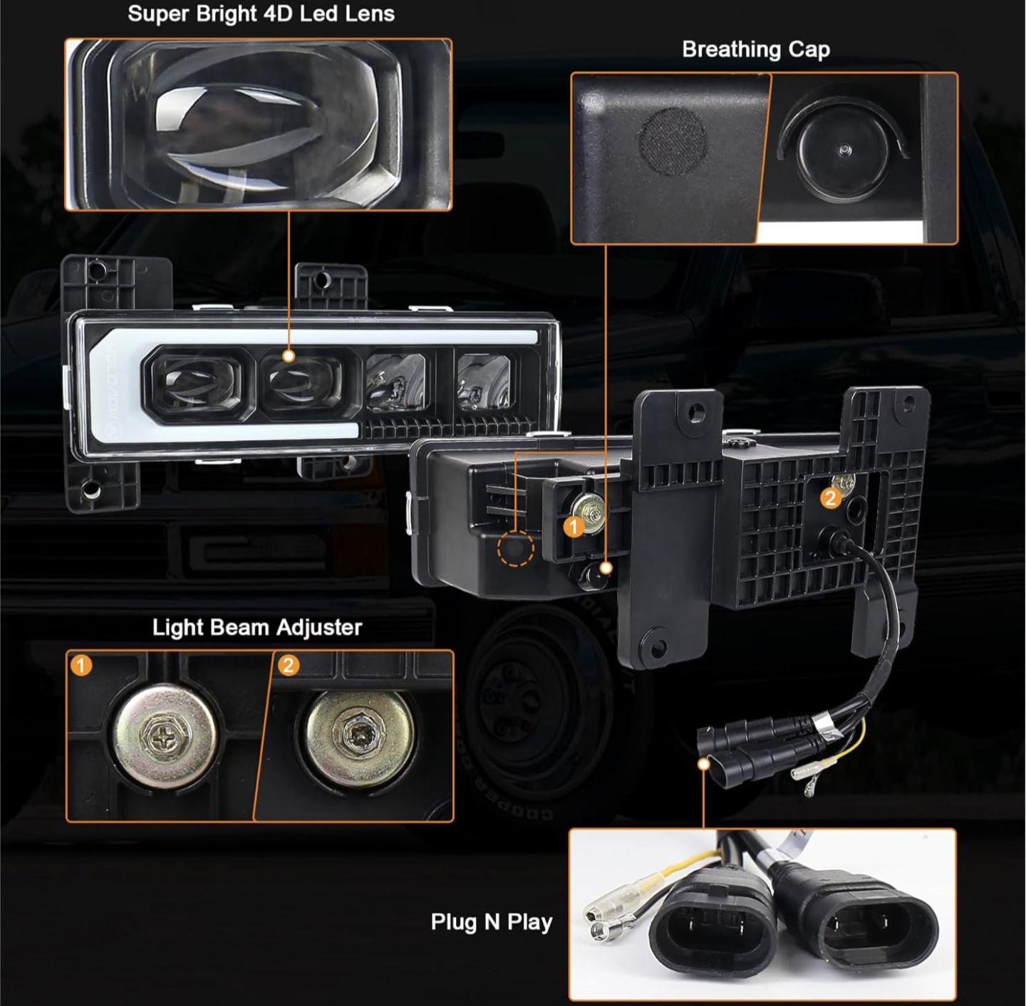 LED Headlight Assembly 500% Bright Anti-glare Headlights with Welcome DRL Turn Signal Compatible with 1988-1998 Chevy GMC C/K 1500 2500 3500 Suburban Silverado Tahoe Yukon - Image 3