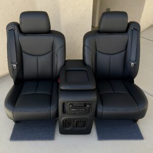 Custom Black Leather Wrap Seats Fits 1999-2006 Chevy Silverado & GMC Sierra