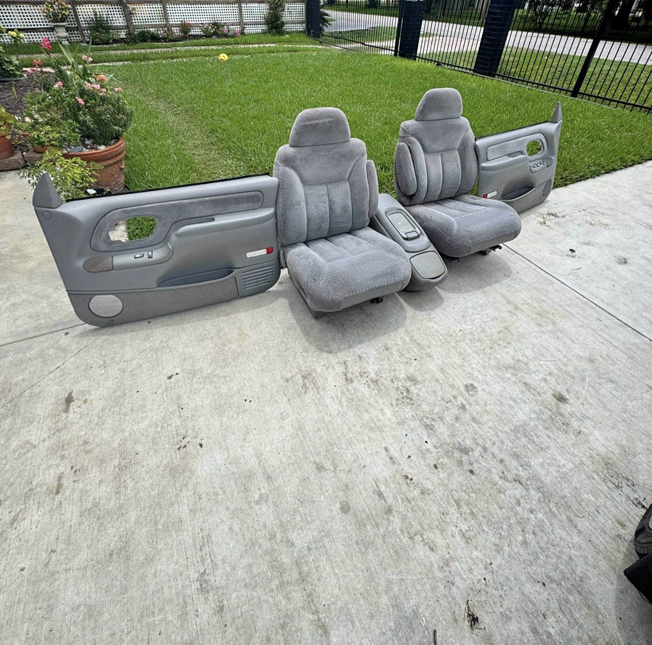OBS gray bucket seats with console and door panels
