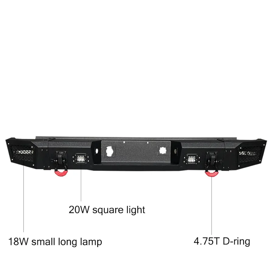 VIJAY Rear Bumper Fits 2007-2013 Chevy Silverado 1500/GMC Sierra 1500 with Lights and D-rings - Image 4