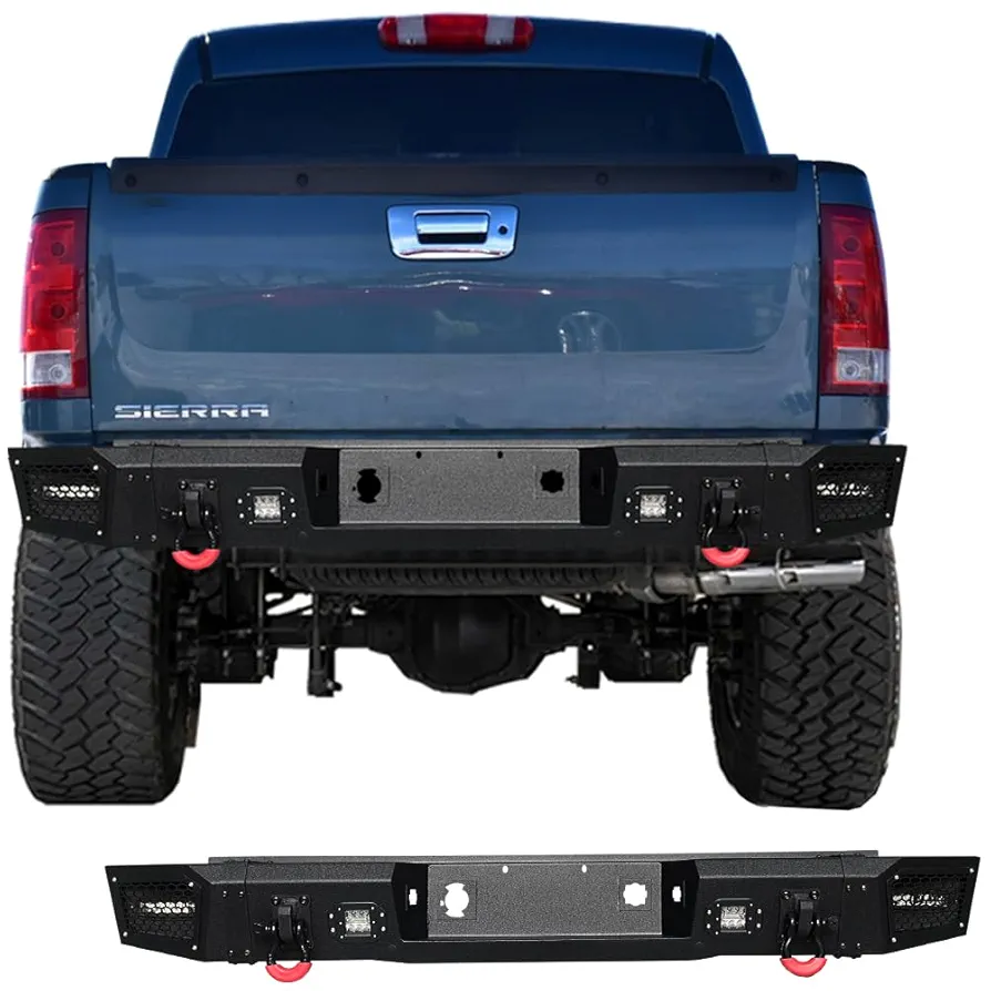 VIJAY Rear Bumper Fits 2007-2013 Chevy Silverado 1500/GMC Sierra 1500 with Lights and D-rings