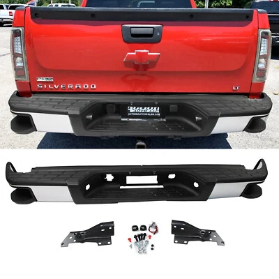 Chrome Rear Bumper w/Corner Step For 07-13 Silverado Sierra 1500 No Sensor Holes